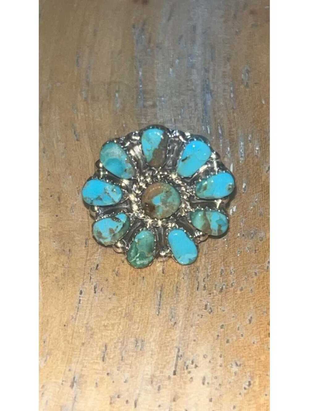 Navajo Natural turquoise cluster sterling silver ring size 8.25 -Jason Benally